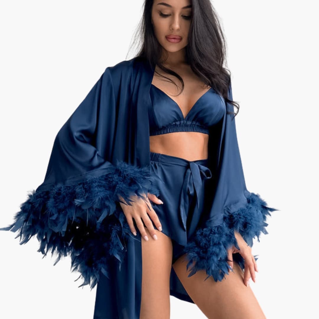 Women's Kimono Open Front Feather Trim
