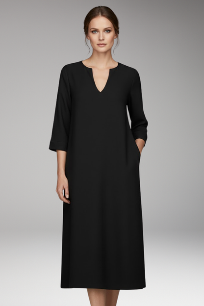 Women's V-Neck Dress Knee-Length Three-Quarter Sleeve