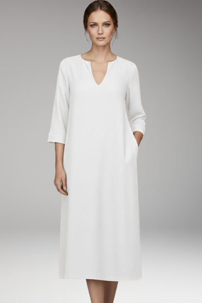 Women's V-Neck Dress Knee-Length Three-Quarter Sleeve