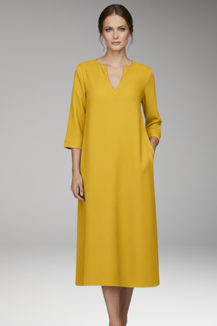 Women's V-Neck Dress Knee-Length Three-Quarter Sleeve