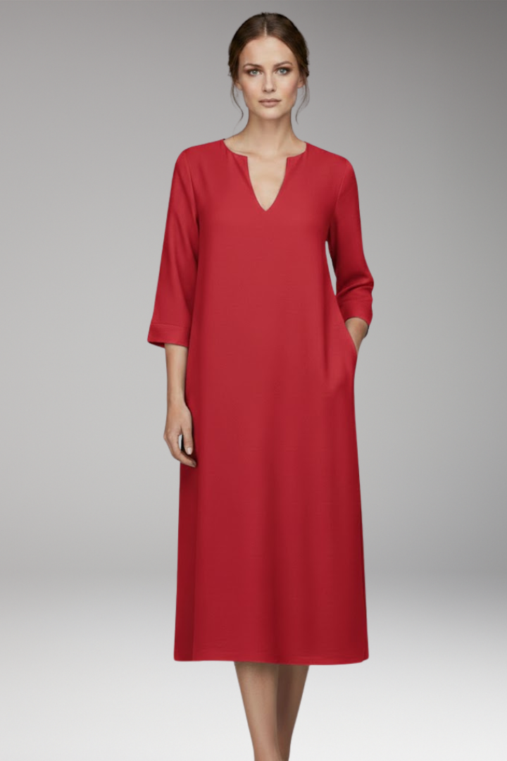 Women's V-Neck Dress Knee-Length Three-Quarter Sleeve