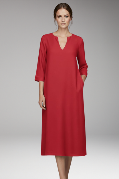 Women's V-Neck Dress Knee-Length Three-Quarter Sleeve