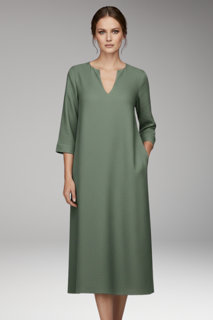 Women's V-Neck Dress Knee-Length Three-Quarter Sleeve