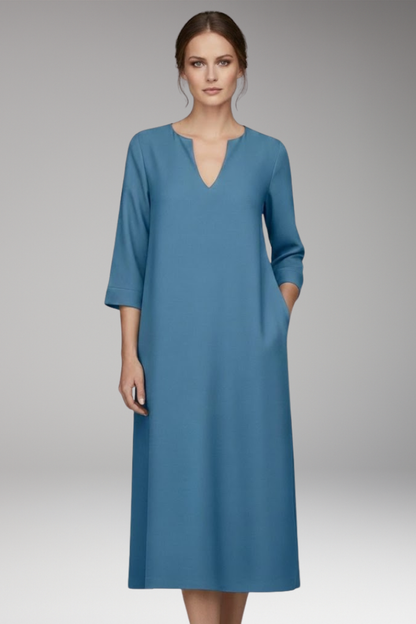Women's V-Neck Dress Knee-Length Three-Quarter Sleeve