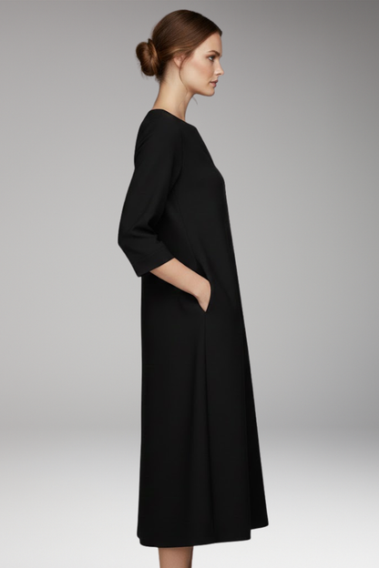 Women's V-Neck Dress Knee-Length Three-Quarter Sleeve