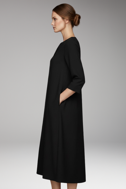 Women's V-Neck Dress Knee-Length Three-Quarter Sleeve