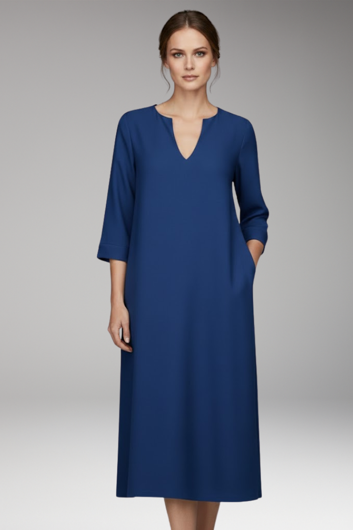 Women's V-Neck Dress Knee-Length Three-Quarter Sleeve
