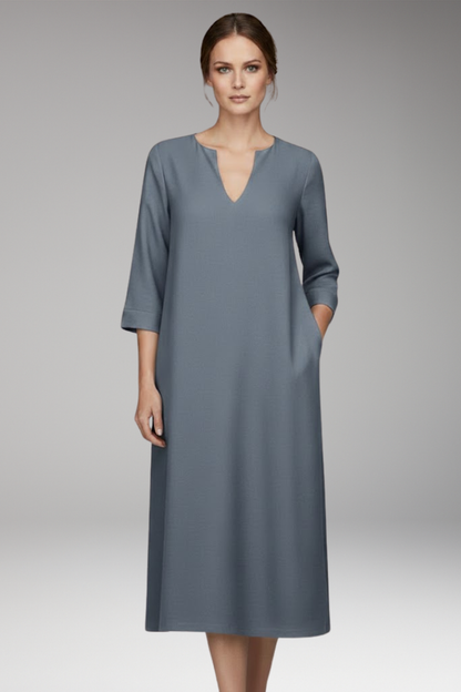 Women's V-Neck Dress Knee-Length Three-Quarter Sleeve