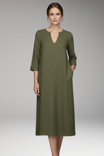 Women's V-Neck Dress Knee-Length Three-Quarter Sleeve