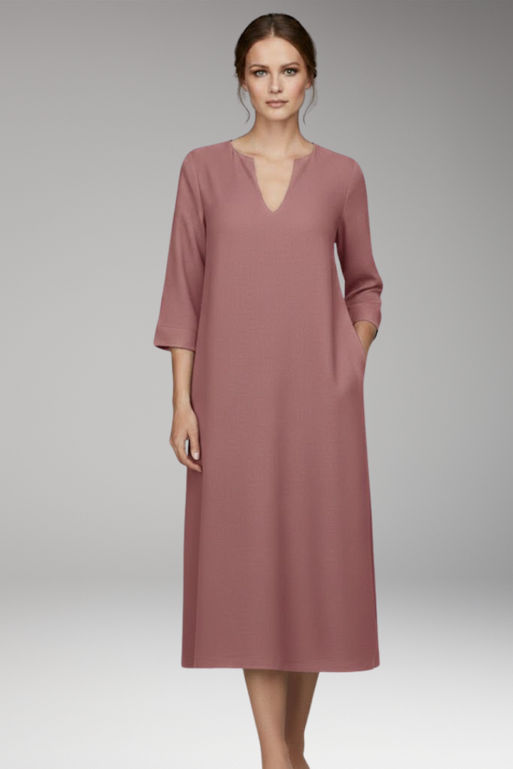 Women's V-Neck Dress Knee-Length Three-Quarter Sleeve