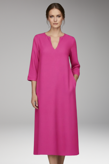 Women's V-Neck Dress Knee-Length Three-Quarter Sleeve