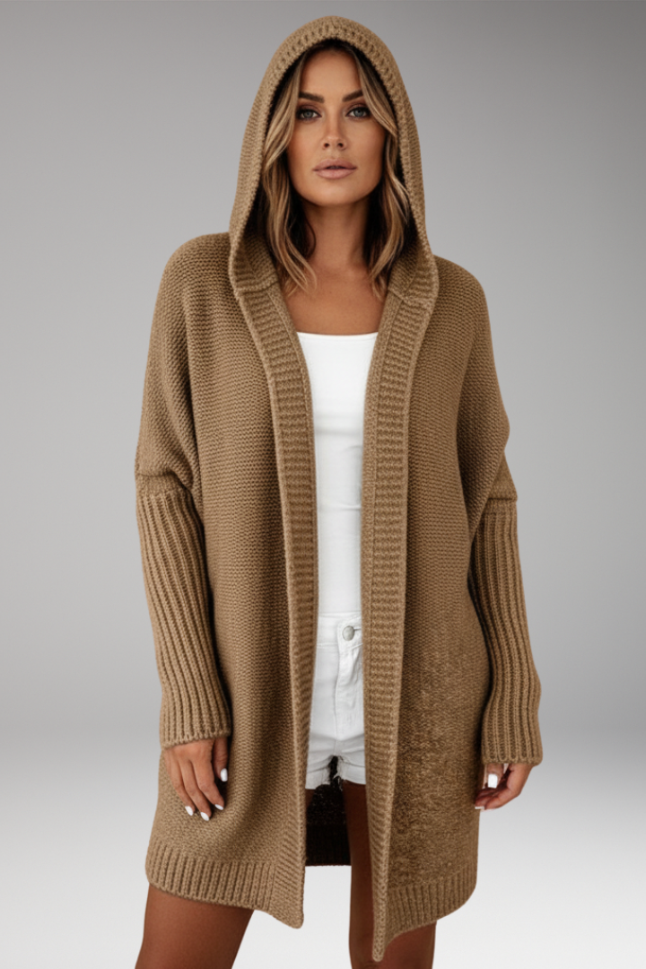 Women's Hooded Open Front Knit Cardigan