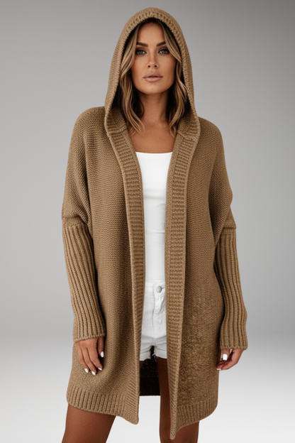 Women's Hooded Open Front Knit Cardigan