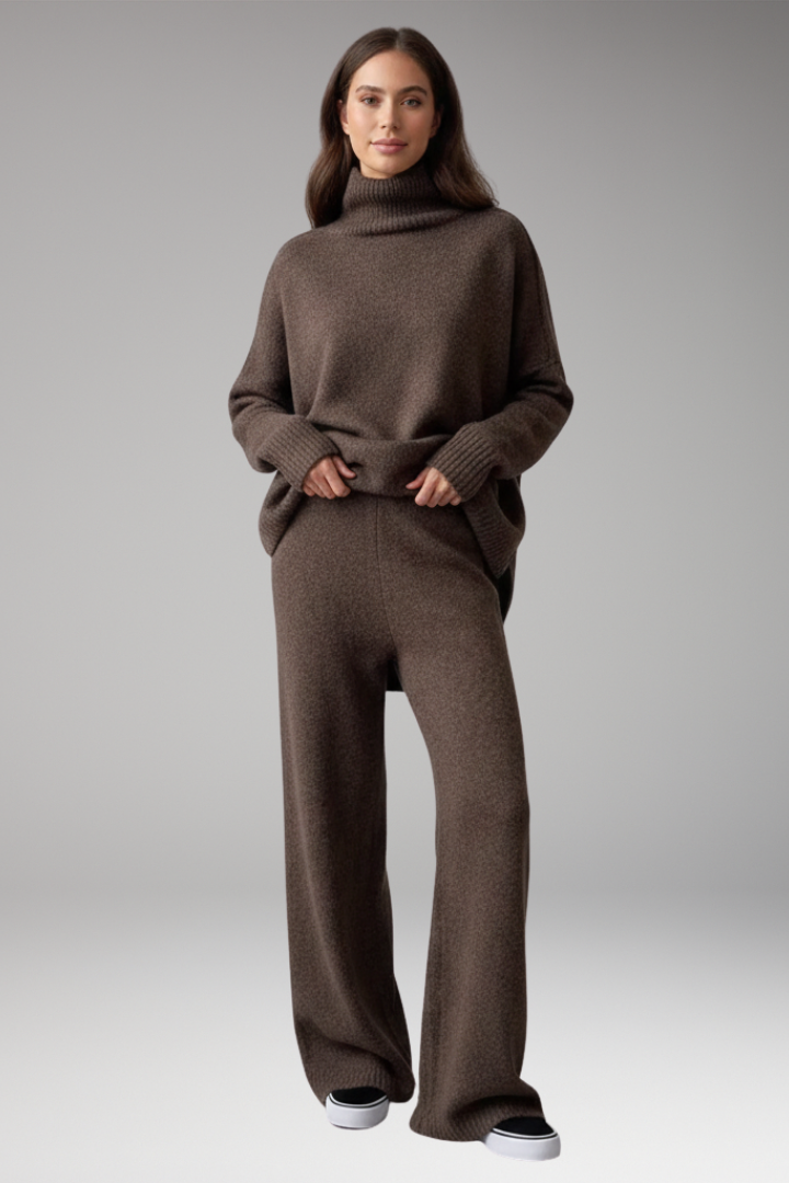 Women's Knit Turtleneck And Wide Leg Pants Set