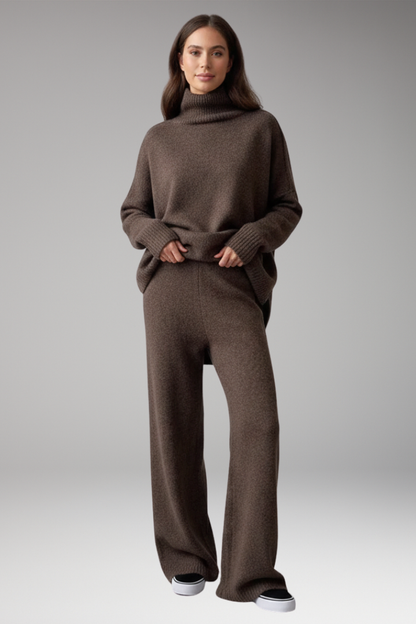 Women's Knit Turtleneck And Wide Leg Pants Set