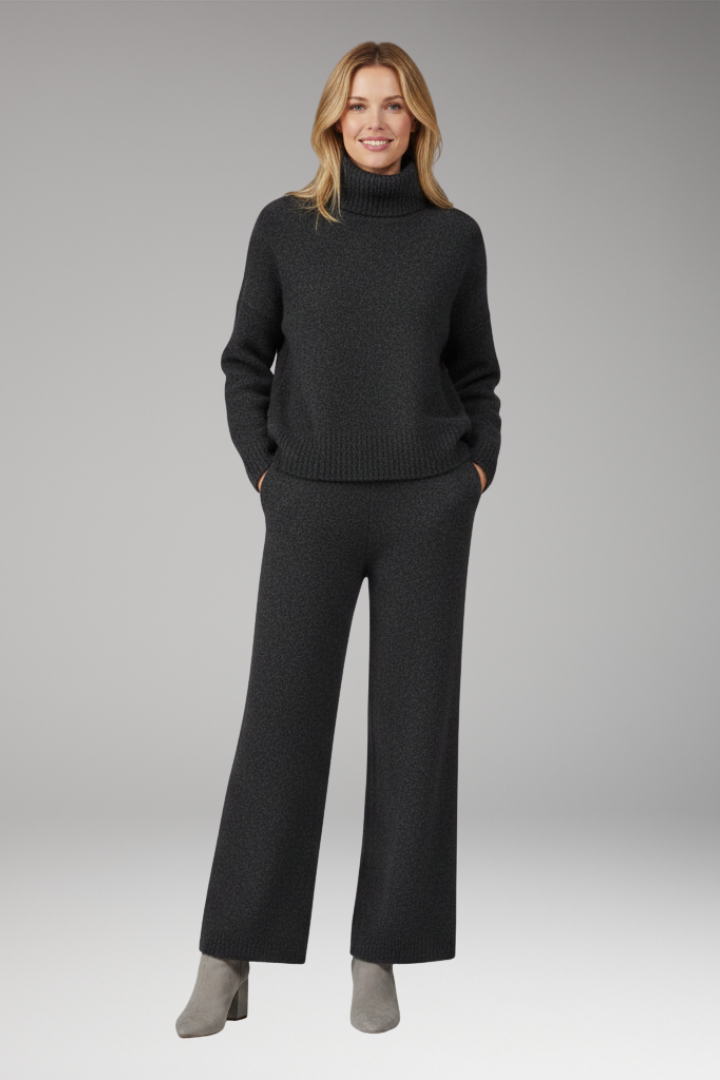 Women's Knit Turtleneck And Wide Leg Pants Set