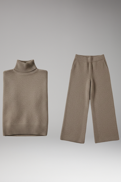Women's Knit Turtleneck And Wide Leg Pants Set - VibreMode