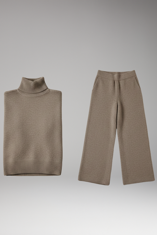 Women's Knit Turtleneck And Wide Leg Pants Set - VibreMode