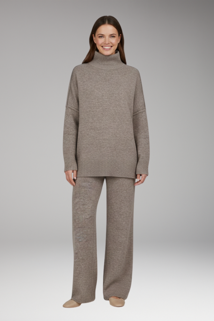 Women's Knit Turtleneck And Wide Leg Pants Set