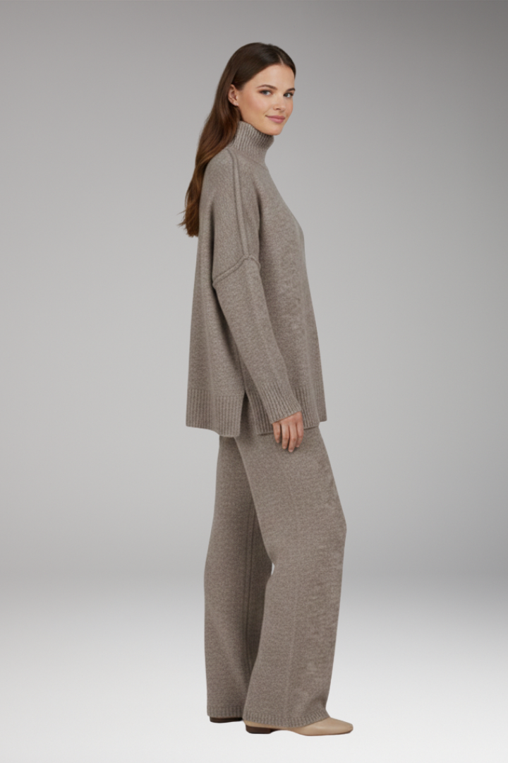 Women's Knit Turtleneck And Wide Leg Pants Set