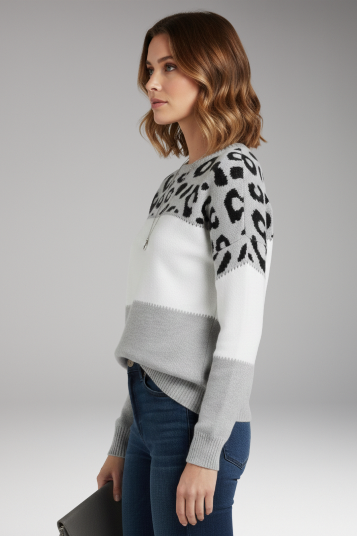 Women's Knit Sweater Round Neck Ribbed Hem
