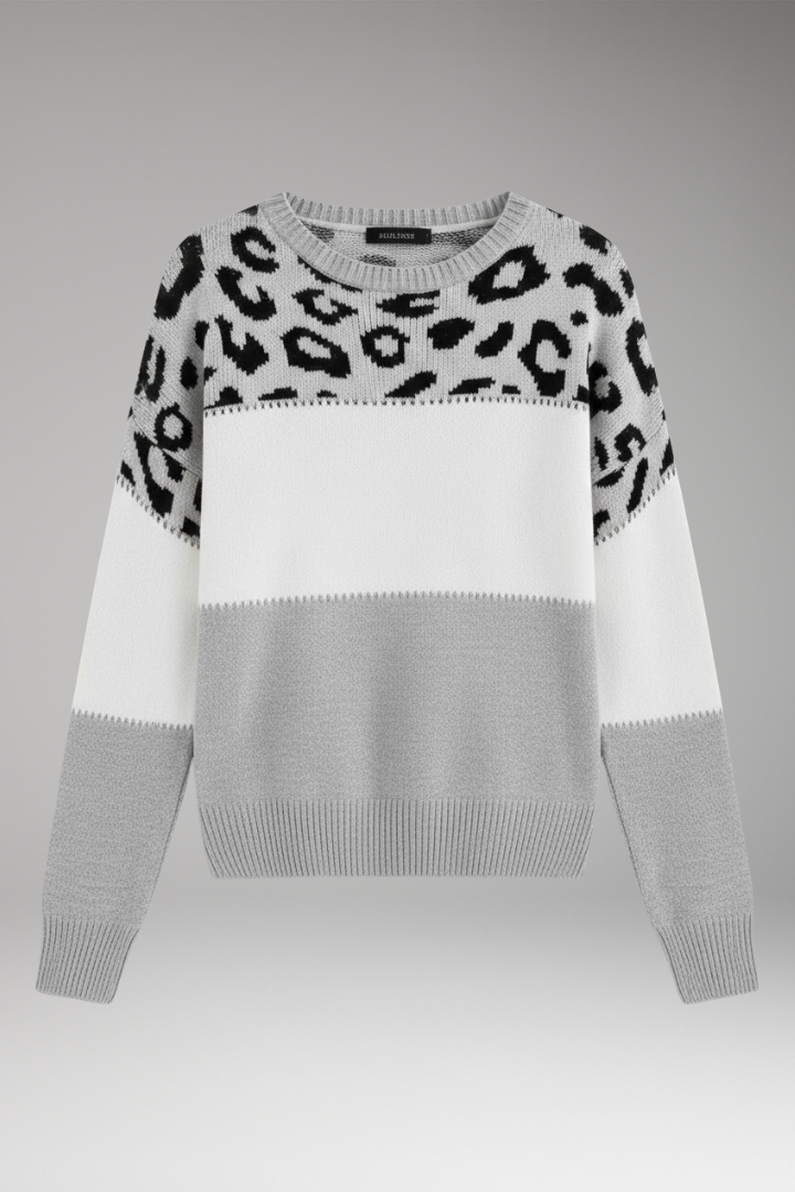 Women's Knit Sweater Round Neck Ribbed Hem - VibreMode