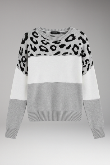 Women's Knit Sweater Round Neck Ribbed Hem - VibreMode