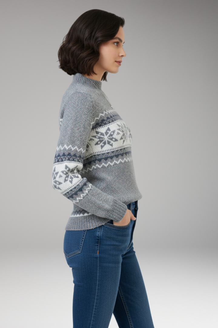 Women's Knit Sweater Stand Collar Patterned