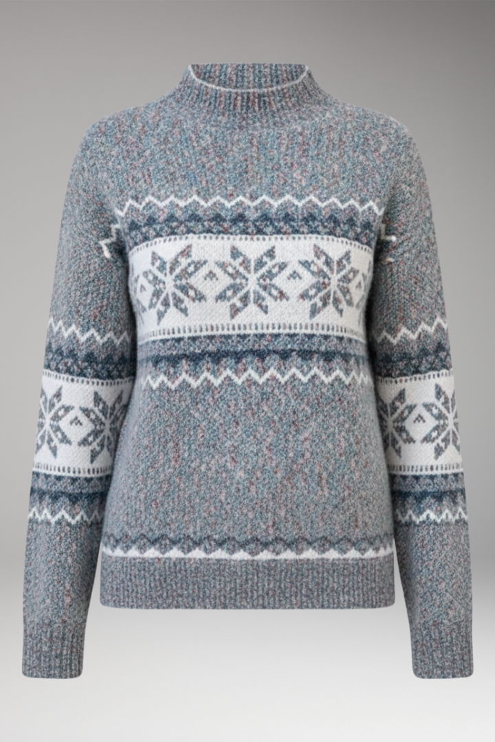 Women's Knit Sweater Stand Collar Patterned - VibreMode