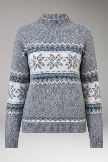 Women's Knit Sweater Stand Collar Patterned - VibreMode