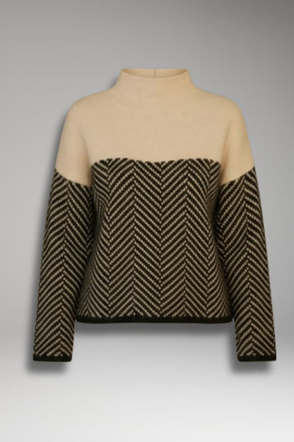 Women's Knit Sweater Two-Tone Stand Collar - VibreMode