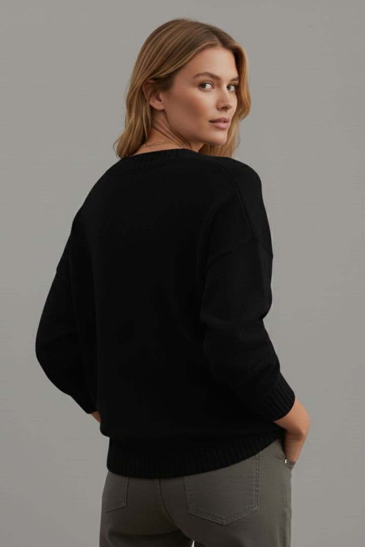 Women's V Neck Sweater Ribbed Cuffs