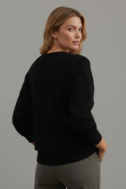 Women's V Neck Sweater Ribbed Cuffs