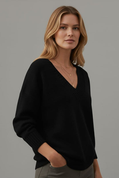 Women's V Neck Sweater Ribbed Cuffs