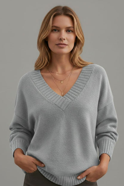 Women's V Neck Sweater Ribbed Cuffs