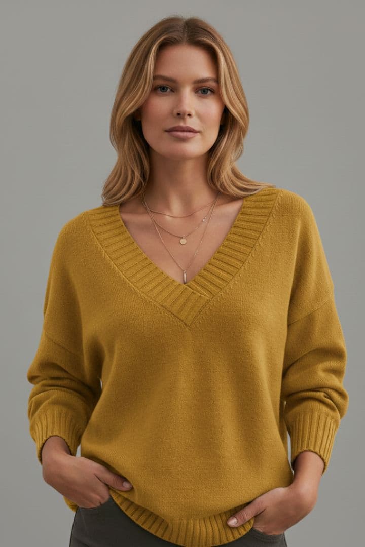 Women's V Neck Sweater Ribbed Cuffs