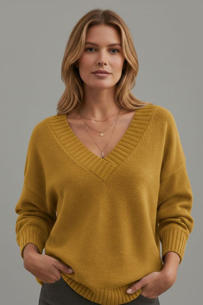Women's V Neck Sweater Ribbed Cuffs