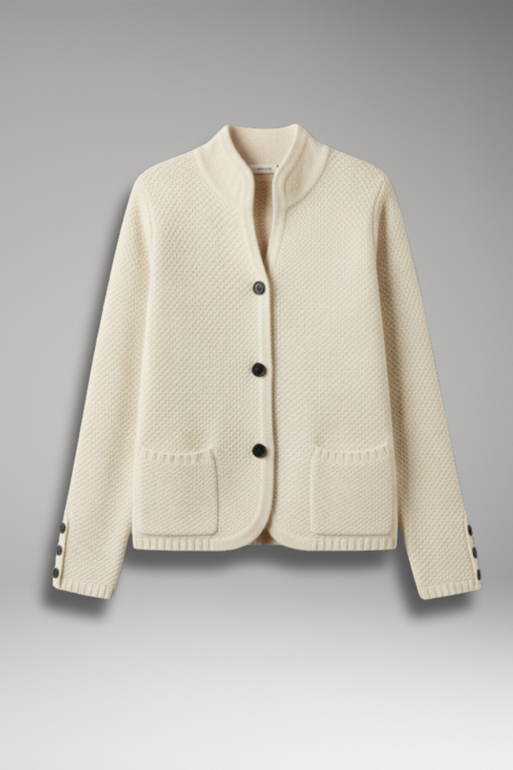 Women's Knit Button Jacket with Pockets - VibreMode
