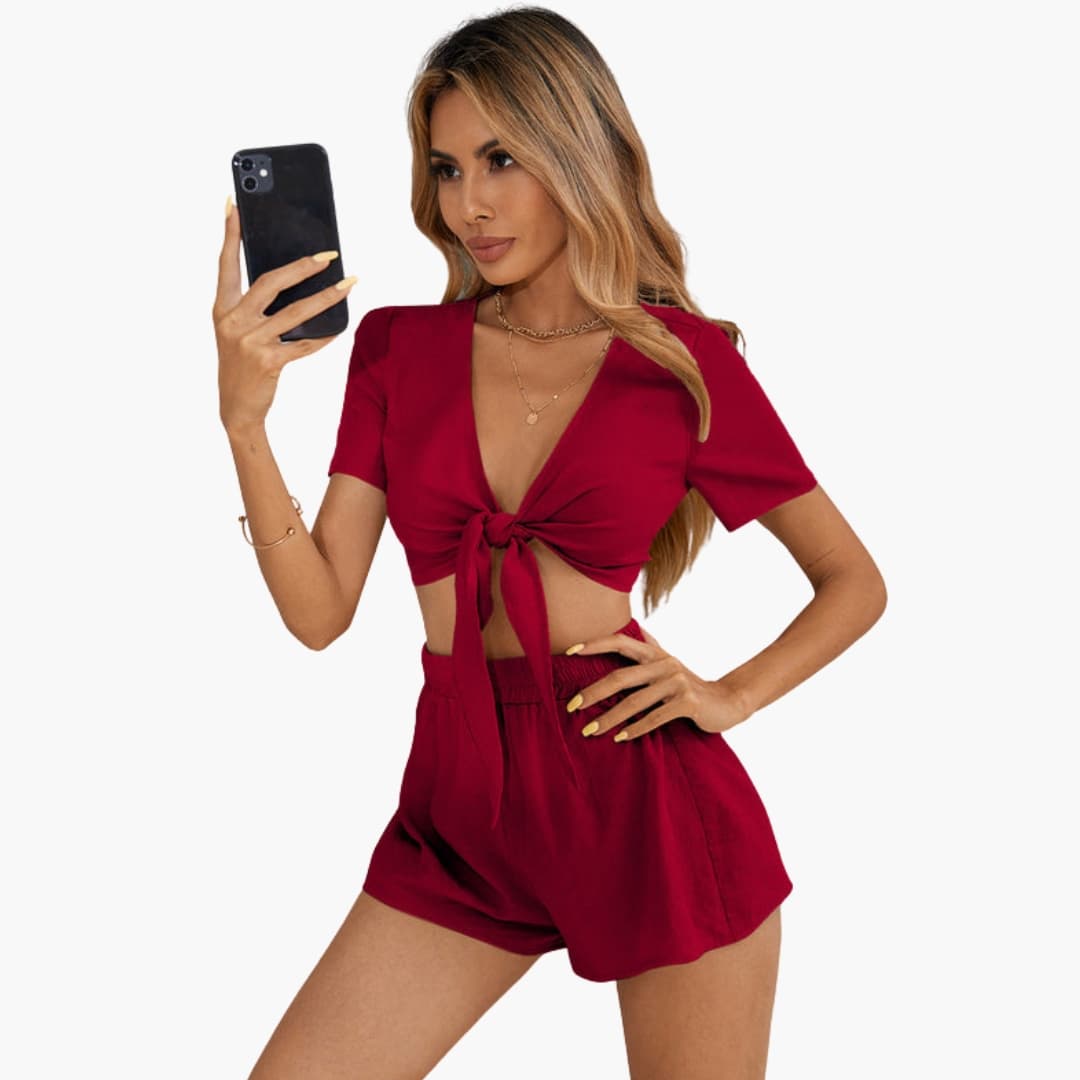 Women's V-Neck And Shorts Set