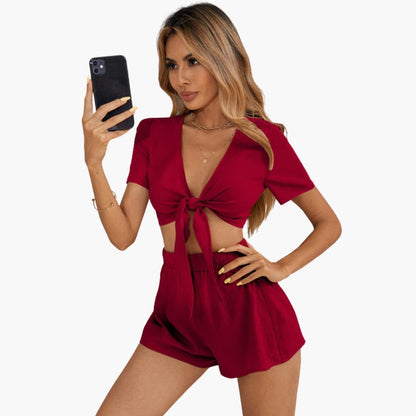 Women's V-Neck And Shorts Set
