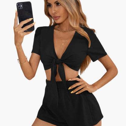 Women's V-Neck And Shorts Set