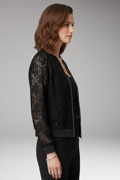 Women's Lace Bomber Jacket Zip Elastic Cuffs
