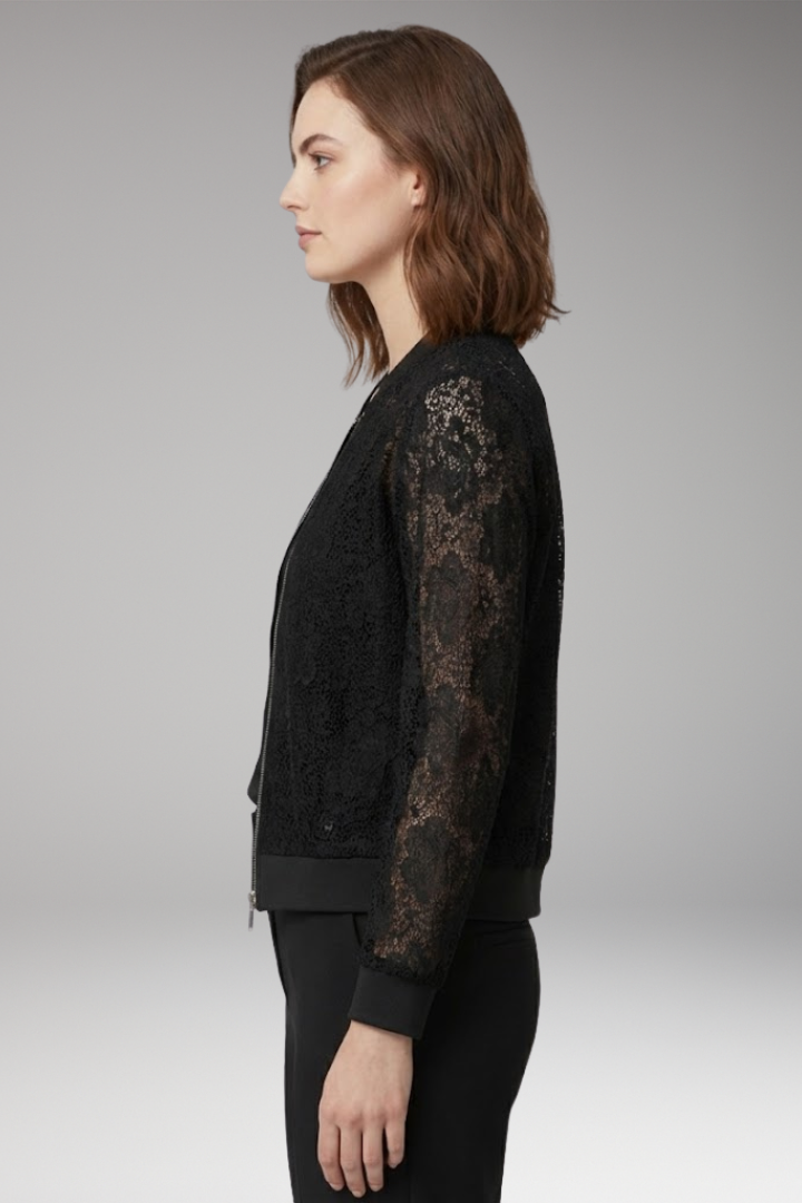 Women's Lace Bomber Jacket Zip Elastic Cuffs