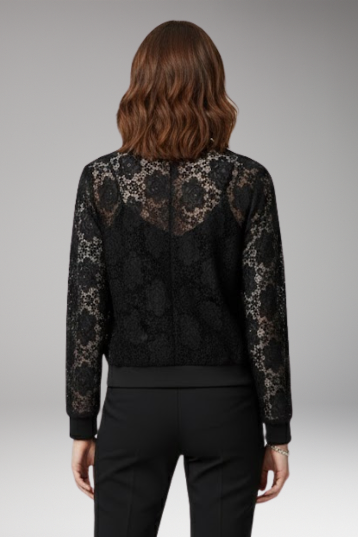 Women's Lace Bomber Jacket Zip Elastic Cuffs