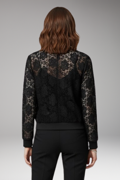 Women's Lace Bomber Jacket Zip Elastic Cuffs