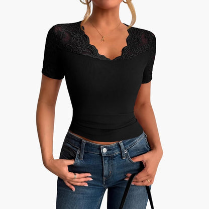 Women's Lace Crop Round Neck