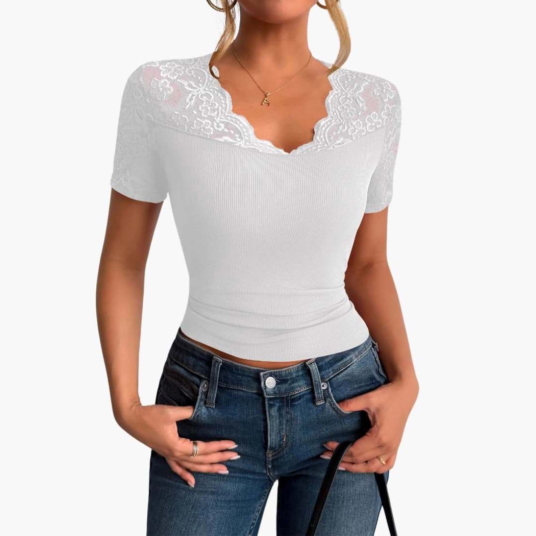 Women's Lace Crop Round Neck - VibreMode