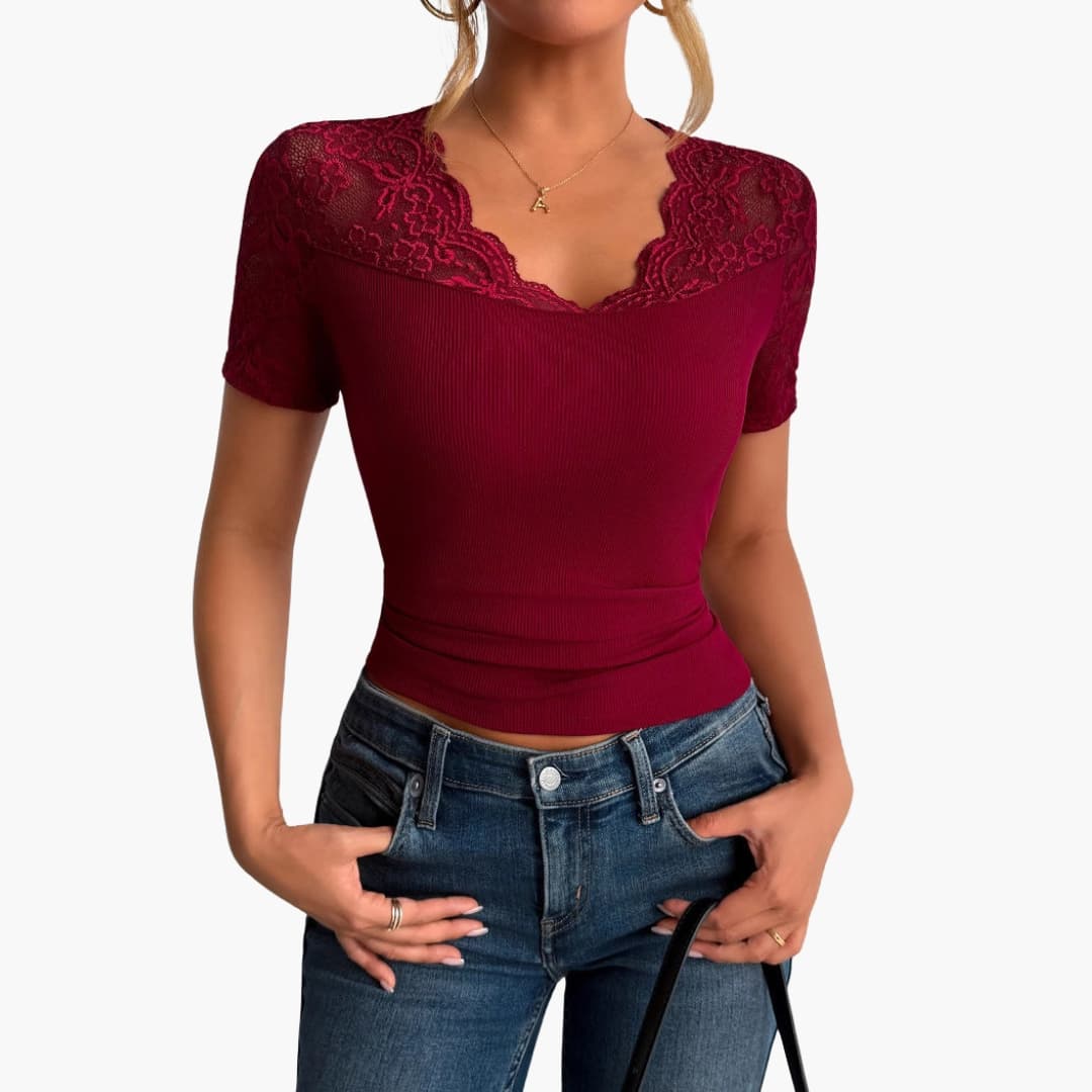 Women's Lace Crop Round Neck
