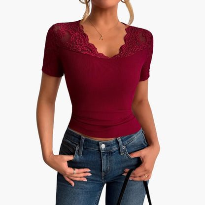 Women's Lace Crop Round Neck
