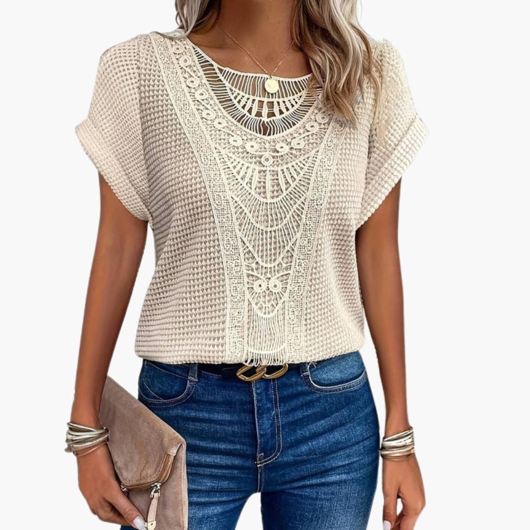 Women's Lace Crew Neck T-Shirt - VibreMode
